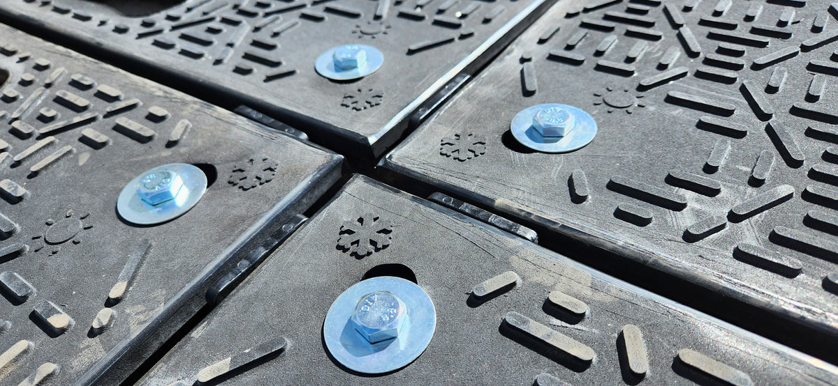 Ground mat connectors securing a temporary access layout